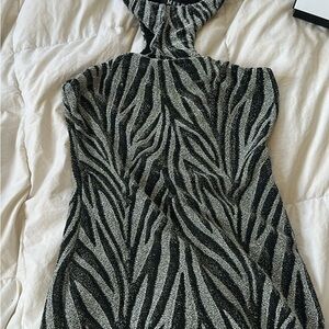 MEEK Shimmering Zebra Print Halter Dress